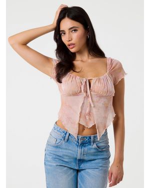 Pink Vanilla Short Sleeve Mesh Butterfly Top - Blue
