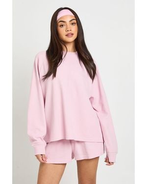 Boohoo Waffle Raglan Sleeve Oversized Long T-Shirt - Pink
