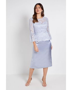 Wallis Lace Ruffle Sleeve Pencil Dress - Blue