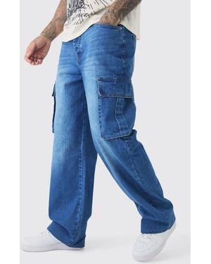 BoohooMAN Tall Relaxed Rigid Cargo Jeans - Blue