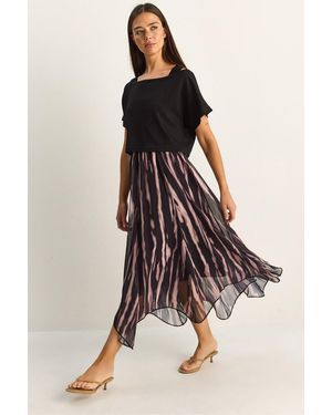 Bianco Lucci Abstract Print Boat Neck Midi Dress - Black