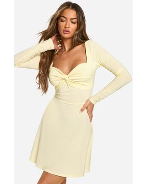 Boohoo Ruched Twist Detail A Line Mini Dress - Natural