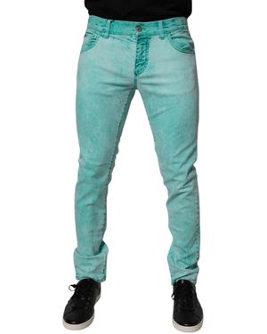 Dolce & Gabbana Slim Fit Acid Wash Jeans - Blauw