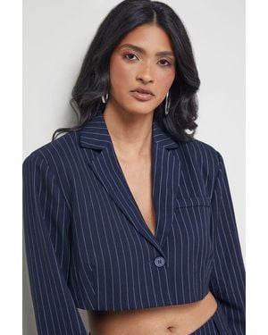 Warehouse Pinstripe Cropped Blazer Co-Ord - Blue