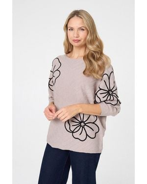 Izabel London Floral Sparkle Batwing Sleeve Jumper - Natural