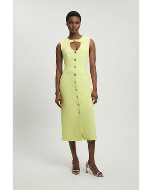 Karen Millen Compact Stretch Button Tailored Midi Dress - Green