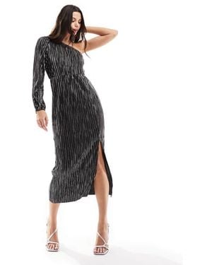Y.A.S Plisse One Shoulder Midi Dress - Black
