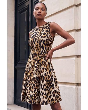 Roman Animal Print Panelled Dress - Natural