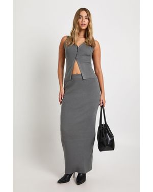 Boohoo Chunky Rib V Neck Knitted Waistcoat And Maxi Skirt Co-Ord - Grey