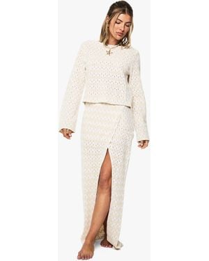 Boohoo Zig Zag Knitted Beach Maxi Skirt - White