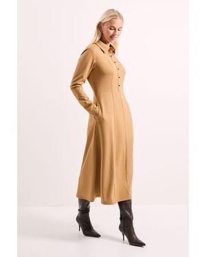 PRINCIPLES Camel Ponte Seam Detail Midi Dress - Natural