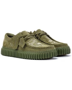 Clarks Drgn Lo Suede Lace-Up Shoes - Green