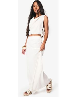 Boohoo Linen Look Cowl Neck Crop Top And A Line Maxi Skirt Co-Ord - White