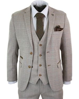 Paul Andrew 3 Piece Tweed Check Vintage Retro Suit Velvet - Grey