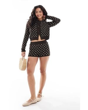 Miss Selfridge Knitted Polka Dot Booty Short Co Ord - Black