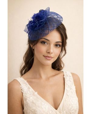 SVNX Feather Floral Mesh Fascinator - Blue