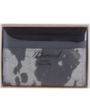Ashwood Leather Real Hair-On-Hide Cow Print Card Holder Wallet - Grey