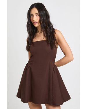 Boohoo Square Neck Full Skirt Mini Dress - Brown
