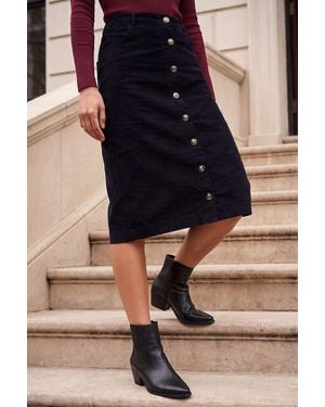 Roman Button Through Corduroy Skirt - Blue