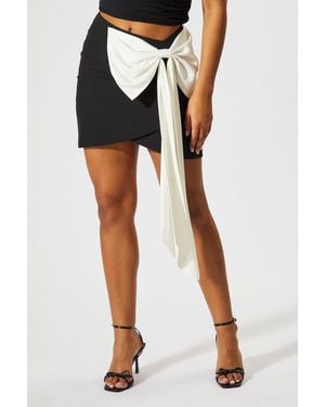 MissPap Contrast Bow Drape Mini Skirt - Black