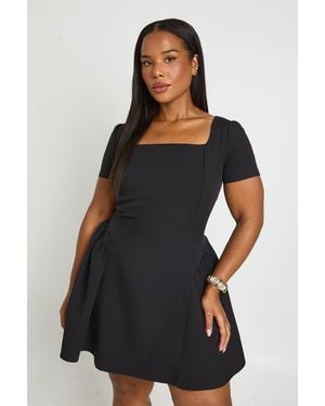 Boohoo Plus Puff Sleeve Skater Dress - Black