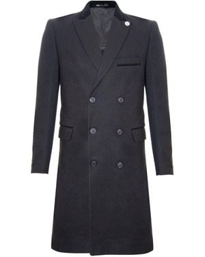 TruClothing 3/4 Long Double Breasted Crombie Overcoat Wool Coat Peaky Blinders - Blue