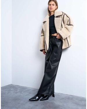 TOPSHOP Drawstring Pull On Faux Leather Straight Leg Trouser - White