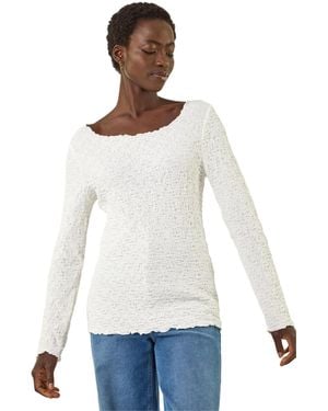 Roman Textured Bubble Crepe Lettuce Edge Top - White