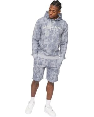 Crosshatch Bardon Camo Cargo Shorts (Light Steel Camo) - Blue