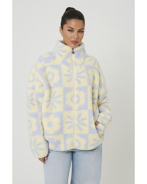 Brave Soul Sherpa Fleece Floral Print Sweatshirt - Natural