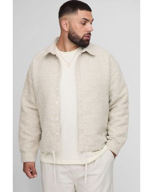 BoohooMAN Plus Oversized Boxy Bungee Hem Boucle Overshirt - Natural