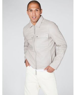 Bolongaro Trevor Real Leather Double Pocket Overshirt Jacket - White