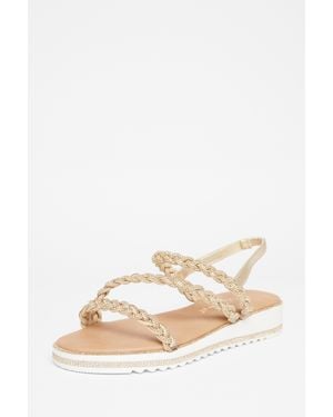 Quiz Wide Fit Diamante Flat Sandals - Natural