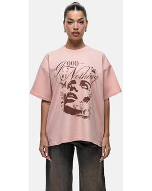 Good For Nothing Graphic Print Oversized T-Shirt - Pink
