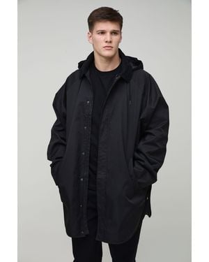 BoohooMAN Tall Cord Collar Oversized Hooded Parka Jacket - Blue