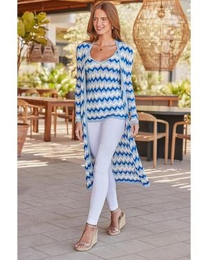 Sosandar Metallic Chevron Print Longline Cardigan - Blue