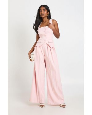 Boohoo Pleated Extreme Wide Leg Tailored Trousers - Pink