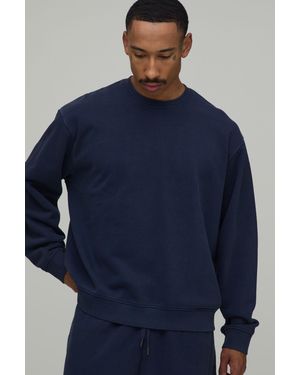 BoohooMAN Oversized Premium 480Gsm Washed Sweatshirt - Blue