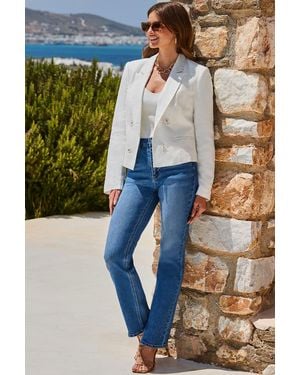 Sosandar Ivory Linen Blend Double Breasted Blazer - Blue
