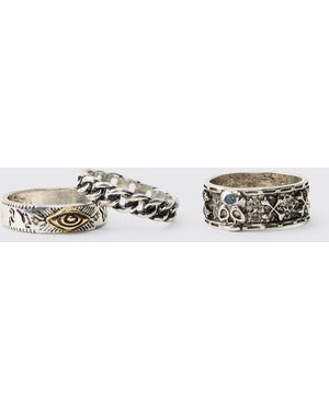 BoohooMAN 3 Pack Gothic Rings Zinc - Metallic
