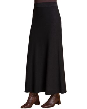 Roman Plain Elastic Waist Knitted A Line Midi Skirt - Black
