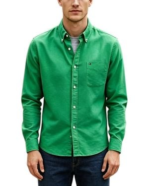 Tommy Hilfiger Oxford Shirt Cotton Long Sleeve Casual Formal Classic Fit - Green
