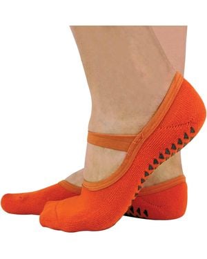 Sock Snob 2 Pairs Ladies Non Slip Grip Invisible Pilates Yoga Socks With Straps - Orange