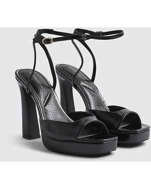 River Island Heeled Sandals Platform Buckle Strap - Black