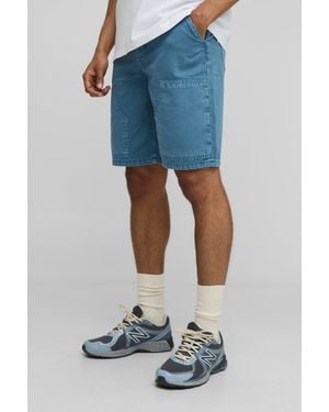 BoohooMAN Relaxed Fit Carpenter Overdyed Belted Shorts - Blue