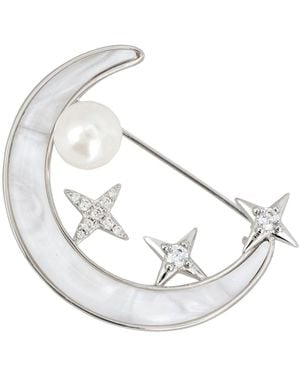 LÁTELITA London Galileo Mother Of Pearl Moon & Star Brooch - White