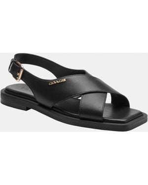 COACH Link Criss Cross Leather Sandal - Black
