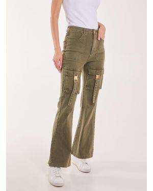 Pink Vanilla High Waist Utility Pocket Flare Jeans - Natural