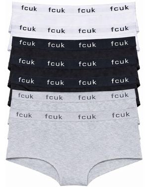 French Connection 7 Pack Cotton Fcuk Ladies Hipster Full Briefs - White