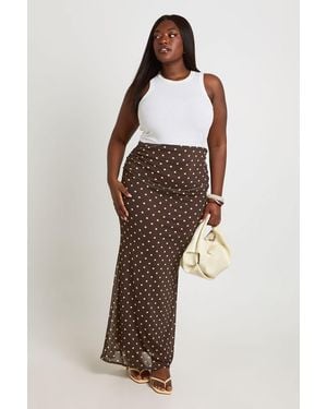 Boohoo Plus Polka Dot Mesh Maxi Skirt - Brown